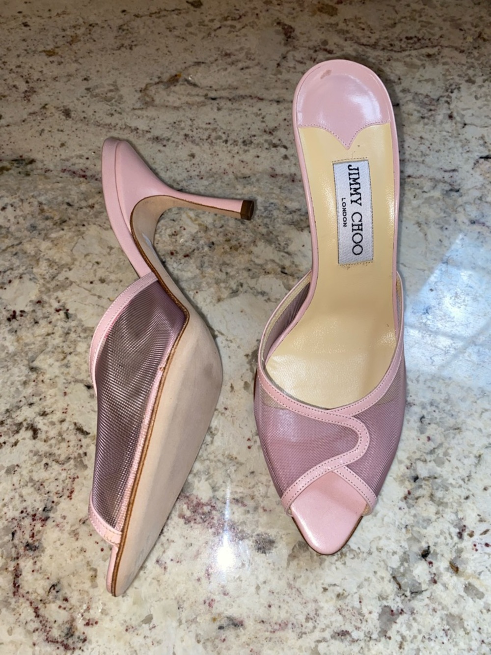 Jimmy Choo Brigitte Pink Mesh Mule Heel EU 38  US 7-7.5 Made in Italy NWOT - Picture 4 of 16